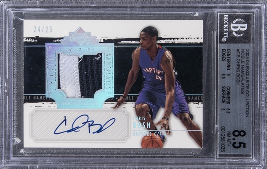 2003-04 UD "Exquisite Collection" Noble Nameplates #CB Chris Bosh Signed Patch Rookie Card (#24/25) – BGS NM-MT+ 8.5/BGS 10